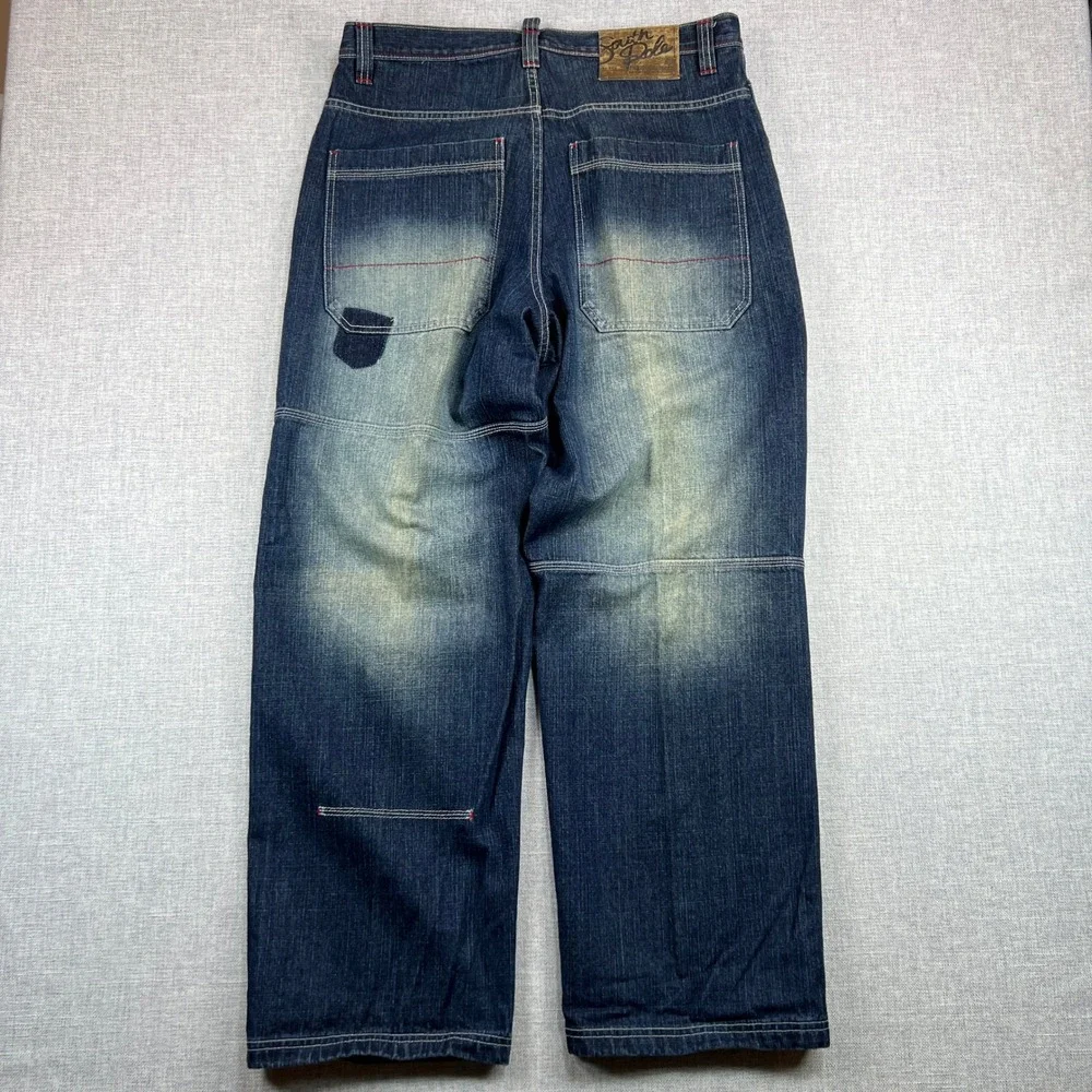 Vintage Y2K Southpole Baggy Jeans Mens 34 Blue Distressed Faded Patches Hip Hop